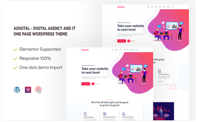 Adigital - Digital Agency and IT One page WordPress Theme