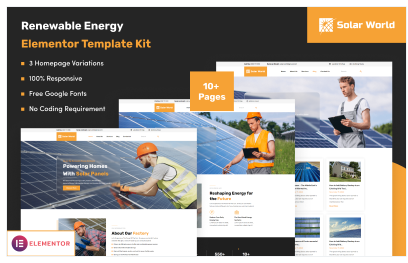 Product Image - Solar World – Renewable Energy Elementor Template Kit Product Image - Solar World – Renewable Energy Elementor Template Kit