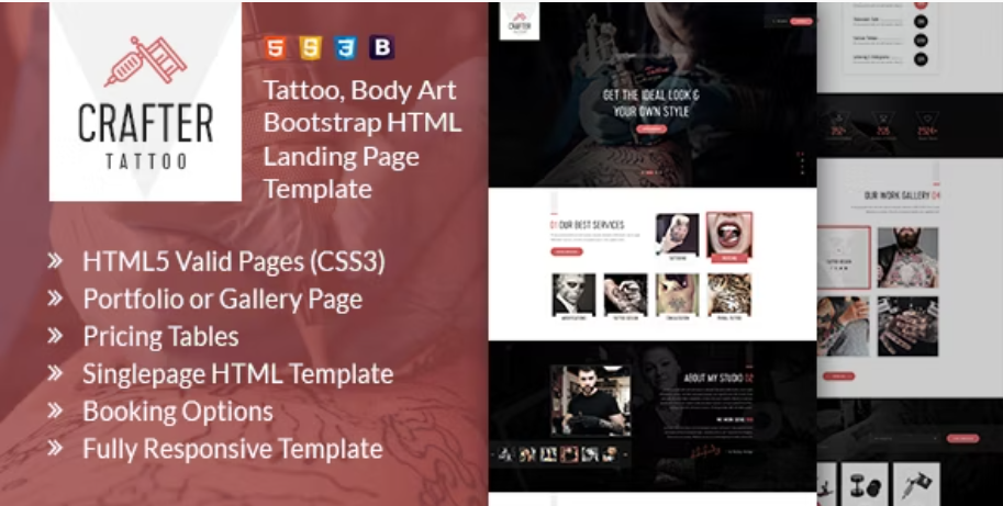 Crafter - Tattoo Bootstrap Landing Page Template