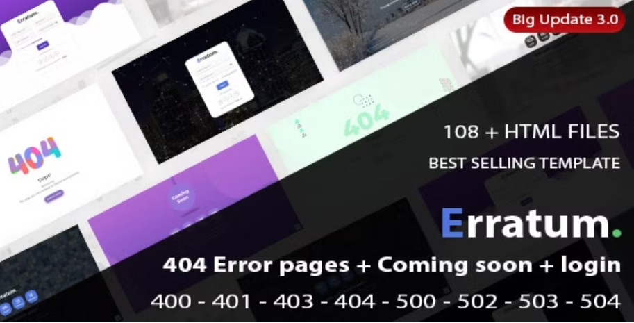 Erratum - 404 Error Pages + Coming soon + Login