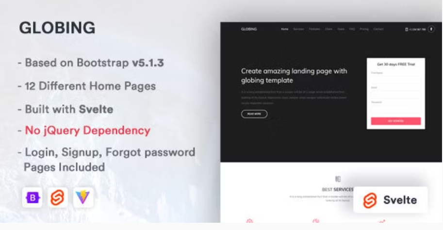 Globing - Svelte Landing Page Template