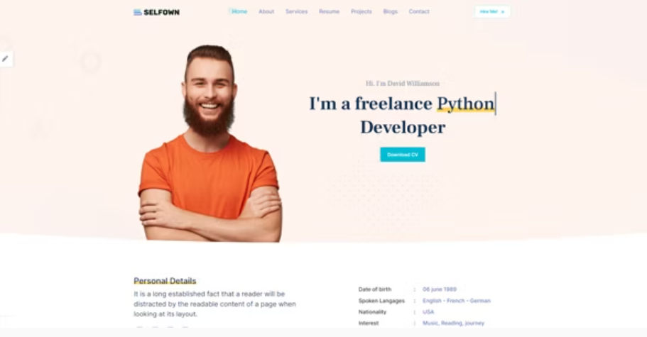 Selfown - Personal Portfolio Bootstrap 5 Template