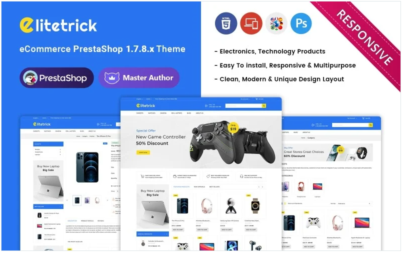 Elitetrick - Electronics and Gadgets Store Prestashop Responsive Theme