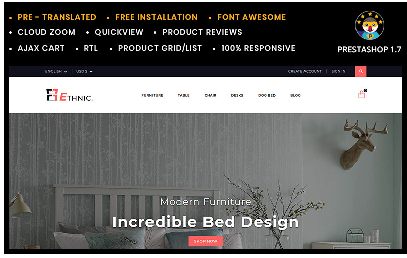 Ethnic Home and Furniture Store PrestaShop Theme