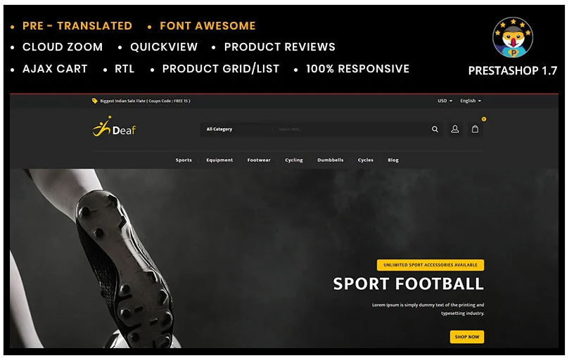 Deaf Stationary and Sports Store PrestaShop Theme