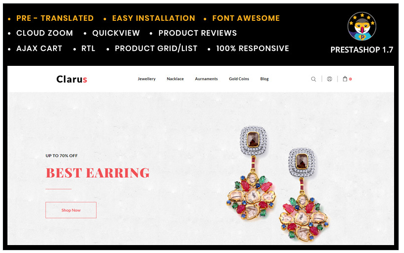 Clarus Jewelry Shop Prestashop Template