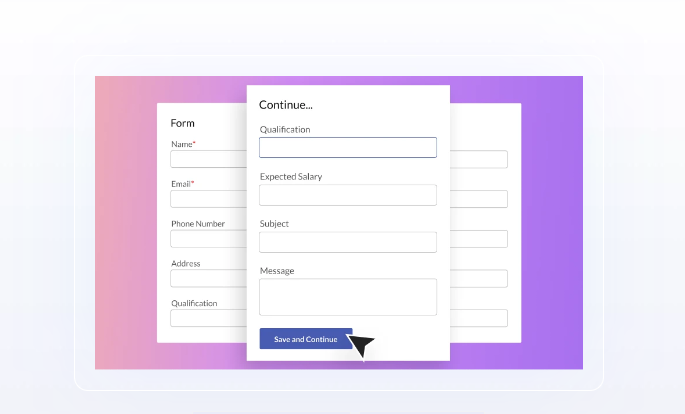 User Registration Save and Continue