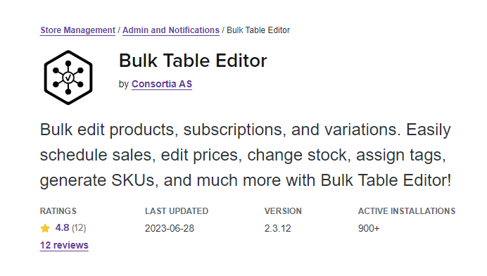 Woocommerce Bulk Table Editor