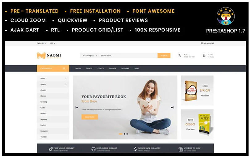 Naomi Book Store PrestaShop Theme