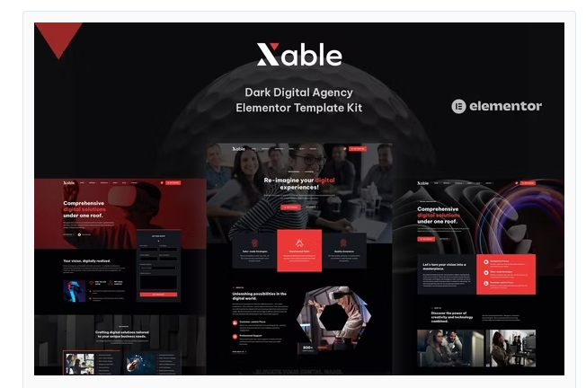 Product Image - Xable – Dark Digital Agency Elementor Pro Template Kit 1.0