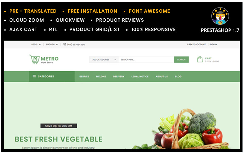 Metromart Grosseries Store PrestaShop Theme