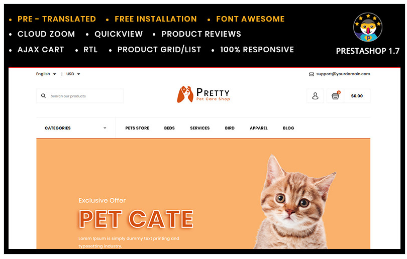 Pretty Pet store Template PrestaShop Theme