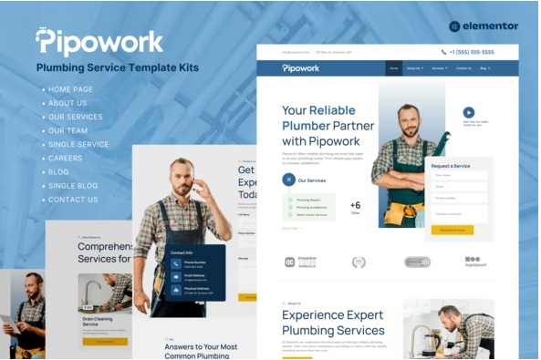 Pipowork - Plumbing Service Business Elementor Template Kits