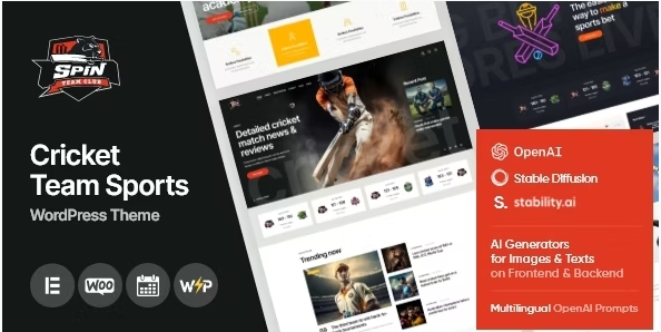 Product Image - Spin – Cricket Team Sports WordPress Theme + AI 1.1