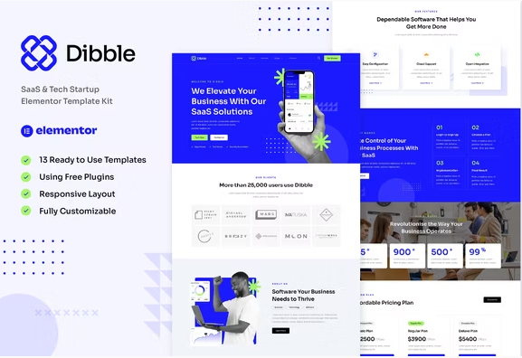 Dibble - SaaS & Tech Startup Elementor Template Kit