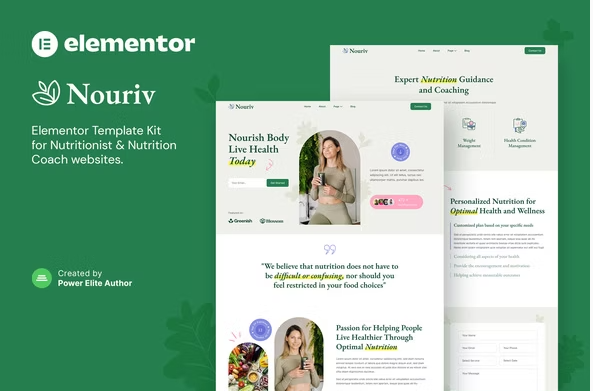 Nouriv – Nutrition Coach & Nutritionist Elementor Template Kit