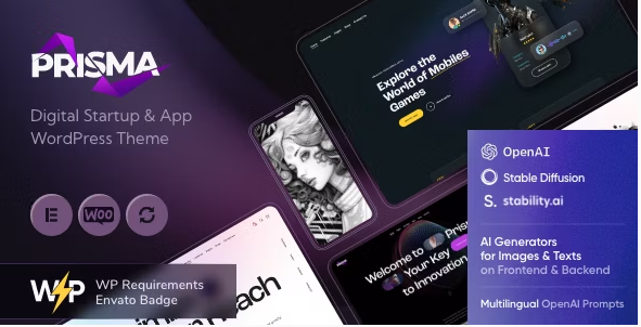Product Image - Prisma – Digital Startup & App WordPress Theme + AI