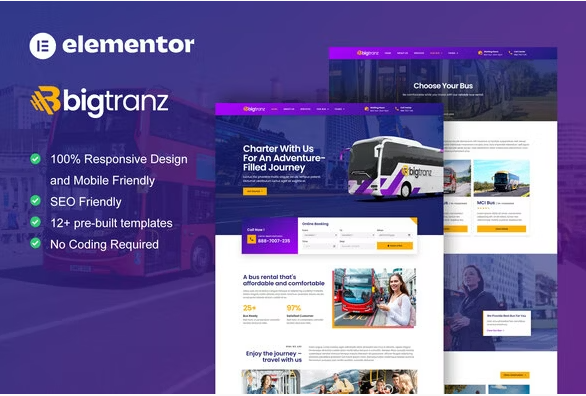 Product Image - BigTranz – Bus Charter Service & Rental Elementor Template Kit