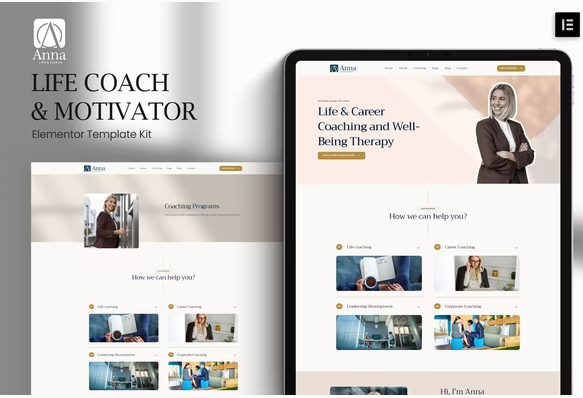 Product Image - Anna – Life Coach & Motivator Elementor Template Kit Product Image - Anna – Life Coach & Motivator Elementor Template Kit