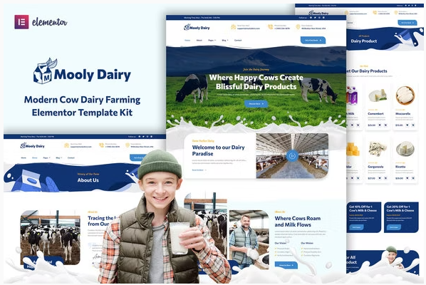 Product Image - Mooly – Modern Cow Dairy Farming Elementor Template Kit