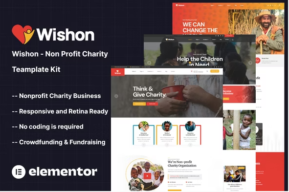 Product Image - Wishon – Non Profit Charity Elementor Template Kit