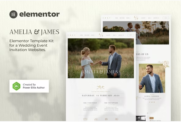 Product Image - Amelia & James – Wedding Invitation Elementor Template Kit