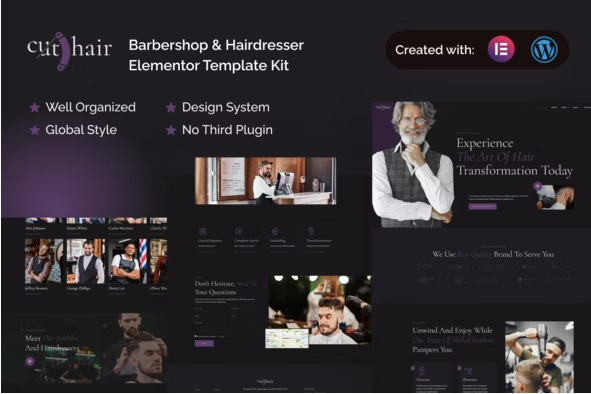 Cuthair - Barbershop & Hairdresser Elementor Pro Template Kit