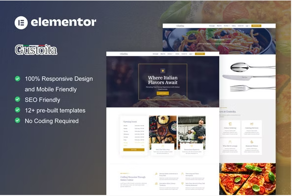 Gustoita - Italian Restaurant Elementor Template Kit