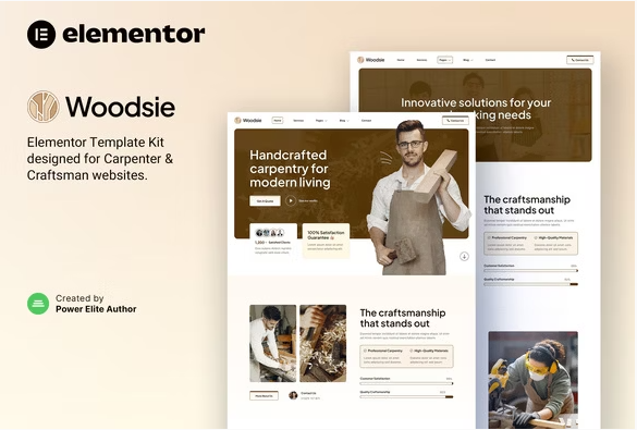 Product Image - Woodsie – Carpenter & Craftsman Elementor Template Kit