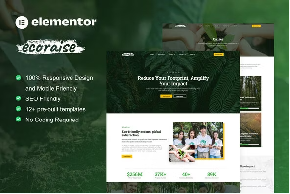Product Image - EcoRaise – Environmental Charity & Nonprofit Elementor Template Kit
