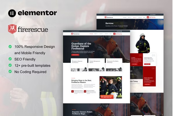 Product Image - FireRescue – FireFighter & Fire Department Elementor Template Kit