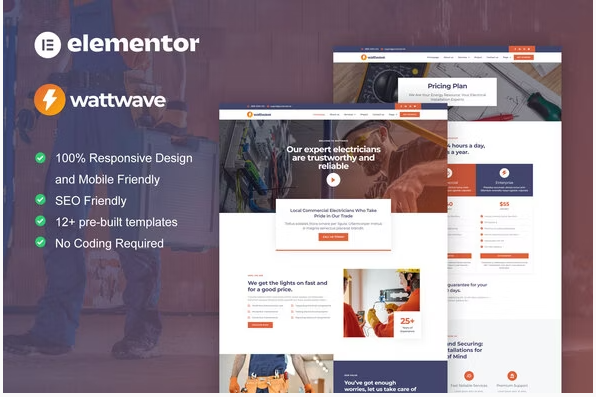 WattWave - Electrical Installation & Maintenance Service Elementor Pro Template Kit