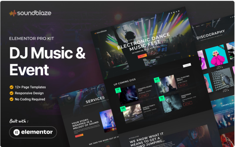Product Image - Soundblaze – DJ Music & Event Elementor Pro Template Kit Elementor Kit