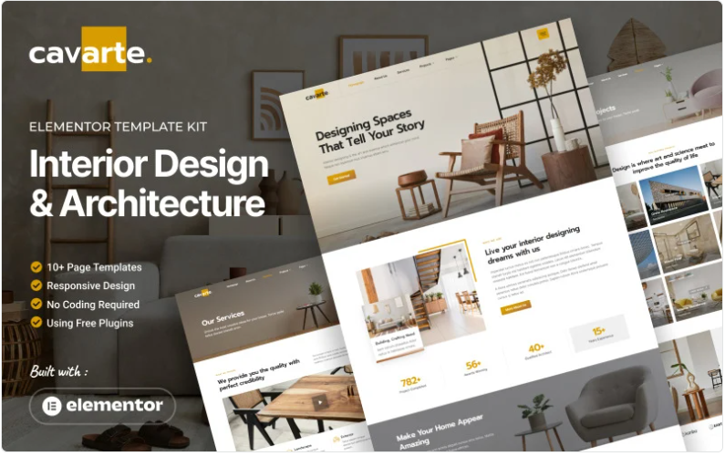 Product Image - Cavarte – Interior Design & Architecture Elementor Template Kit Elementor Kit