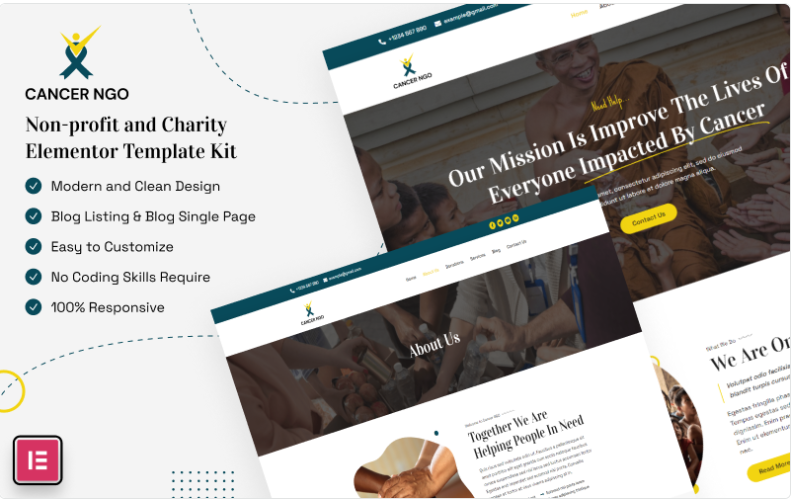Product Image - Cancer NGO – Non-profit and Charity Elementor Template Kit Elementor Kit