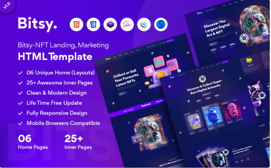 Bitsy - NFT Marketplace HTML Template Website Template