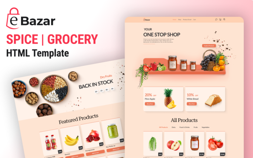 EBazar - Spice - Fruits - Grocery Shop Bootstrap HTML Website Template