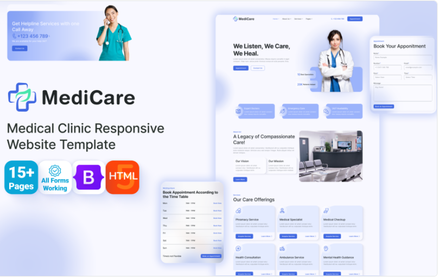 Medicare - Hospital, Diagnostic, Clinic, Healthcare and Medical Lab HTML Website Template
