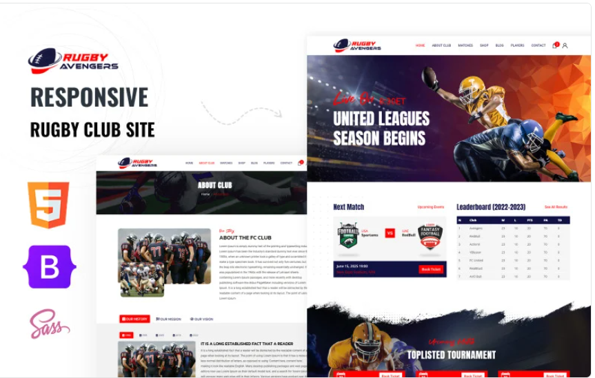 Brugy - Rugby Game, Club Team Multipage HTML5 Website Template