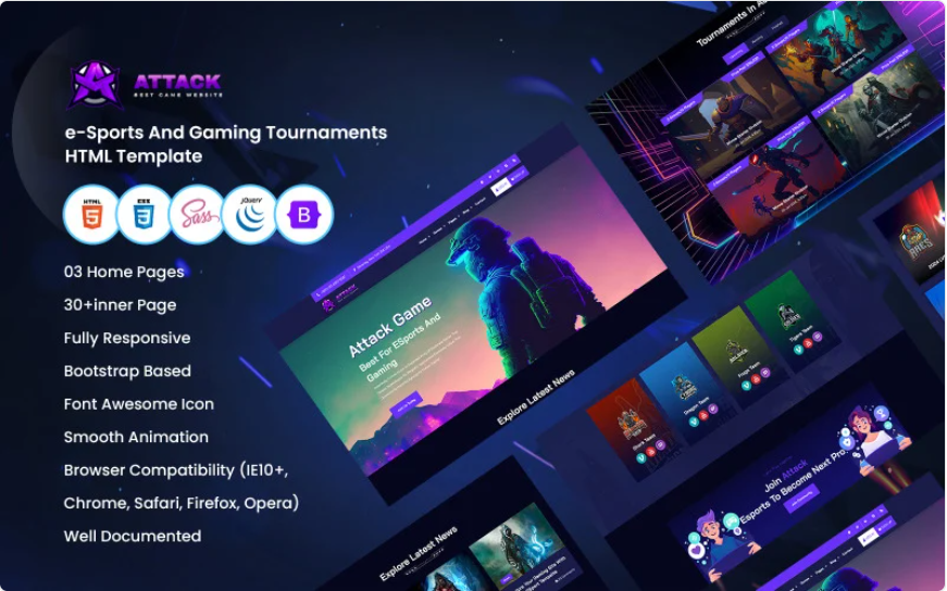 Attack - eSports And Gaming Tournaments HTML Template Website Template
