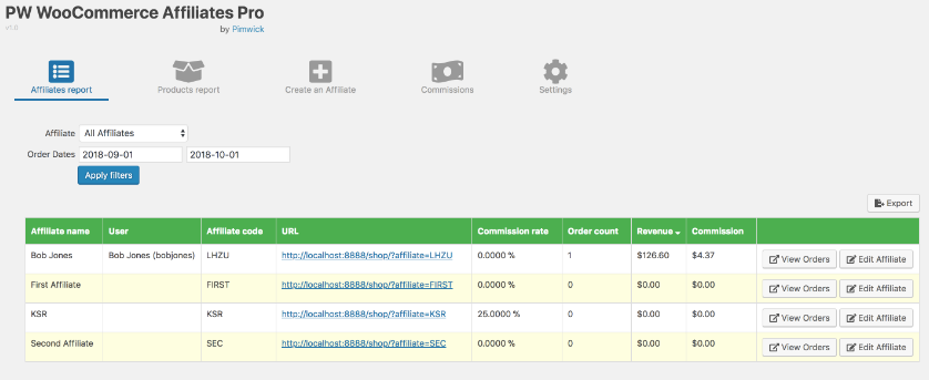 Pimwick – WooCommerce Affiliates Pro