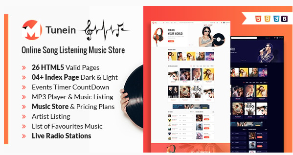Tunein Online Music Store and Radio Station HTML Template