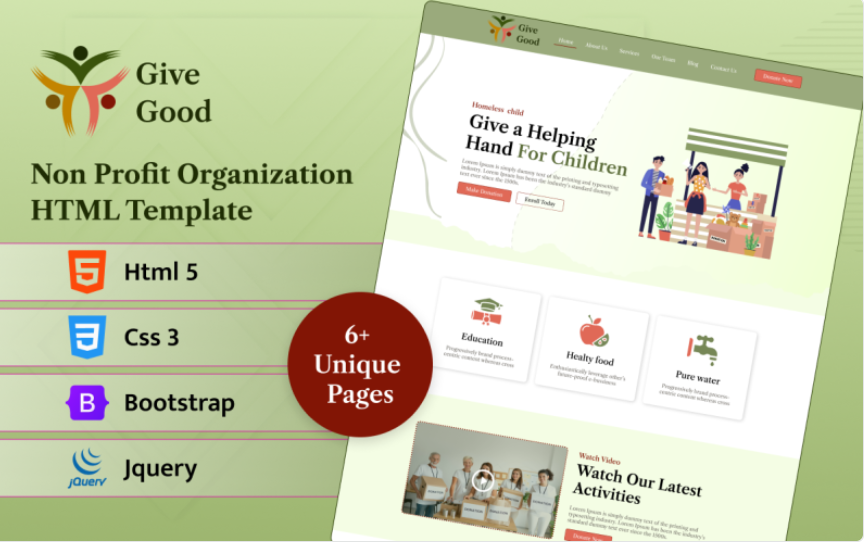 Give Good Non Profit Organization HTML5 Website template Website Template