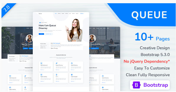 Queue - Personal Portfolio, Resume Template