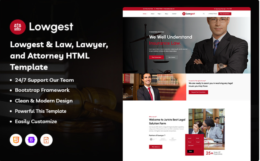 Lowgest – Law, Lawyer, and Attorney Website Template