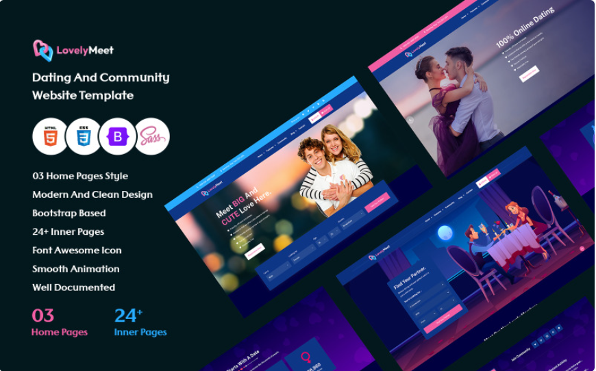 LovelyMeet - Dating & Community HTML Template. Website Template