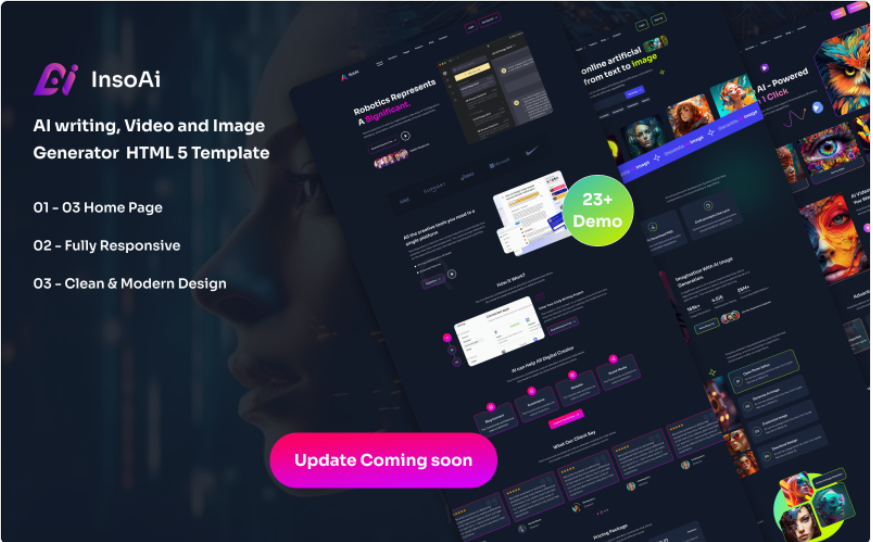 InsoAi - AI writing, Video, and Image Generator HTML5 Template. Website Template