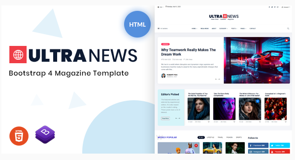 Ultranews - Magazine Bootstrap 4 Template