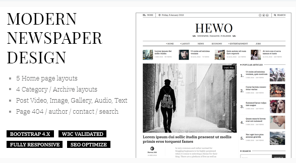 Hewo - Modern Newspaper Magazine Blog HTML Template