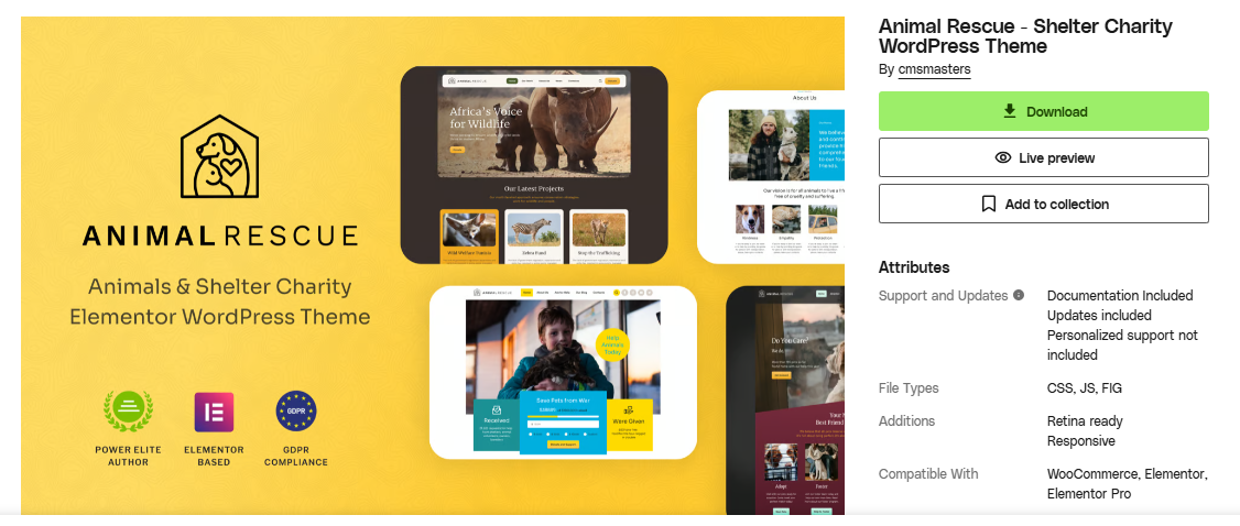 Product Image - Animal Rescue – Shelter Charity WordPress Theme